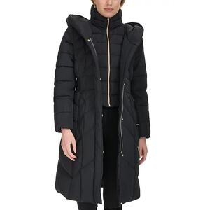 Cole Haan Women's Black Bibbed Hooded Puffer Coat